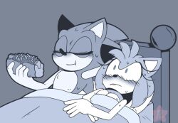  1boy :t after_sex amy_rose animal_ears animal_nose arm_behind_head bed blush body_fur breasts chili_dog closed_eyes closed_mouth constricted_pupils eating embarrassed eulipotyphlan food furry furry_female furry_male gloves grey_background grey_theme holding holding_food hot_dog lying monochrome nose_blush nude on_back on_bed peannut_bun proud ruined_for_marriage sega simple_background sleeping sonic_(series) sonic_the_hedgehog sonic_the_hedgehog_(series) straight surprised sweat topless_female topless_male under_covers upper_body wide-eyed 