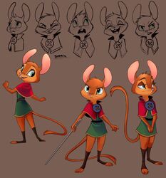  2019 3_toes alargewoodenbadger anthro beatrix_(alwb) biped buckteeth button_(fastener) capelet clothed clothing dormouse expressions feet female footwear frown hi_res improvised_weapon legwear mammal micro model_sheet mousepunk rodent sewing_needle smile socks solo teeth toes 