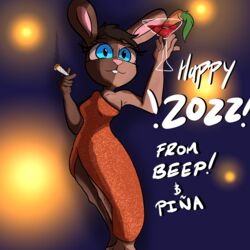  1:1 absurd_res alcohol anthro beep! beverage carrot clothing dress drugs female food hi_res lagomorph leporid mammal marijuana new_year_2022 pi&ntilde;a plant rabbit solo vegetable 