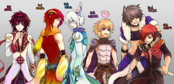  6+boys :3 abs animal_around_neck animal_ears armor bangs belt black_coat black_gloves black_shirt blonde_hair blue_eyes breastplate brown_belt brown_cape brown_eyes brown_hair brown_pants cape cat_ears closed_mouth coat commentary_request cowboy_shot creator_(ragnarok_online) crop_top cross cross_necklace demon_wings detached_sleeves eyebrows_visible_through_hair fingerless_gloves fox fur-trimmed_cape fur-trimmed_jacket fur_trim gauntlets gloves gradient gradient_background grey_background grin hair_between_eyes hairband head_wings high_priest_(ragnarok_online) horns jacket jewelry layered_clothing living_clothes long_sleeves looking_at_another looking_at_viewer male_focus medium_hair misuguu multiple_boys necklace nunchaku open_clothes open_coat open_jacket open_mouth pants ponytail poring pouch priest_(ragnarok_online) professor_(ragnarok_online) purple_cape purple_jacket ragnarok_online red_coat red_eyes red_hairband red_shirt redrawn shirt short_hair short_sleeves sleeveless sleeveless_shirt slime_(creature) smile stalker_(ragnarok_online) striped_sleeves teeth two-tone_coat waist_cape weapon white_coat white_gloves white_hair white_sleeves white_wings wings yellow_sleeves 