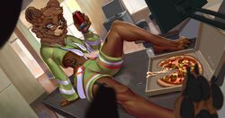  anthro bear beverage_can eyewear food glasses hi_res male mammal nebaglubina paws pizza solo 