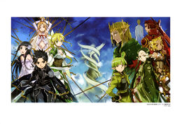  5girls absurdres alicia_rue animal_ears armor armpits asuna_(sao) bare_shoulders black_eyes black_hair black_iron_great_sword black_wings blonde_hair blue_sky breasts brown_eyes brown_hair bunbun cat_ears cat_girl cat_tail chains cleavage cloud cloudy_sky crown dark_green_hair demonic_sword_gram_(sao) detached_sleeves ear_covers elf eugene_(sao) fairy fairy_wings giant_tree green_eyes green_hair green_wings highres holding holding_sword holding_weapon katana kayaba_akihiko kirito kirito_(sao-alo) knight leafa long_hair magic medium_breasts medium_hair midriff multiple_girls navel oberon_(sao) official_art panties pointy_ears recon_(sao) red_armor red_hair sakuya_(sao) sheath sheathed short_eyebrows short_hair shoulder_armor sky smile spiked_hair stomach sword sword_art_online tail thick_eyebrows thighs titania_(sao) tree underwear unsheathed very_long_hair weapon white_panties white_wings wings yellow_eyes yggdrasil_(sao) yui_(sao) yui_(sao-alo) 