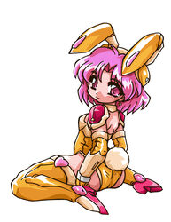  animal_ears armor bad_id bad_pixiv_id boots choker earrings female headgear jewelry kneeling looking_back moriyama_yuka okuri_ookami pauldrons pink_eyes pink_hair rabbit_ears rabbit_tail sei_shoujo_sentai_lakers short_hair shoulder_armor sitting smile solo tail thighhighs wariza yellow_thighhighs 