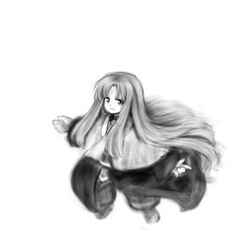  1other androgynous anmita_(rarutos) belt capelet clause_(len&#039;en) coat greyscale len&#039;en long_hair monochrome necktie oekaki open_mouth other_focus outstretched_arms smile solo source_request 