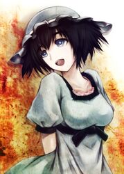  black_hair blue_eyes cofi_(eternal) commentary_request female hat open_mouth shiina_mayuri short_hair solo steins;gate 