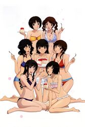  6+girls :d :p ;d absurdres amagami arm_support ayatsuji_tsukasa bandeau bare_legs bare_shoulders barefoot bikini bikini_skirt bikini_top_only black_bikini black_eyes black_hair blue_eyes breasts brown_eyes brown_hair cake cake_slice cleavage curly_hair eating feeding food food_on_face fork frilled_bikini frills front-tie_top fruit grin hairband halterneck highres kneeling large_breasts licking licking_finger long_hair long_legs looking_at_viewer morishima_haruka multiple_girls nakata_sae nanasaki_ai navel o-ring o-ring_bikini o-ring_bottom o-ring_top official_art one_eye_closed open_mouth pink_bikini plate purple_bikini red_bikini sakurai_rihoko sarong scan shiny_skin short_hair short_shorts shorts simple_background sitting smile strawberry strawberry_shortcake string_bikini swimsuit tachibana_miya tachikawa_seiji tanamachi_kaoru tongue tongue_out twintails wariza white_background white_bikini white_sarong 