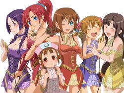  6+girls :d ;d \m/ ^_^ alternate_costume alternate_hairstyle amy_(suisei_no_gargantia) bad_id bad_pixiv_id bag bellows_(suisei_no_gargantia) blue_eyes braid brown_hair closed_eyes commentary_request hachi_kou hat long_hair melty_(suisei_no_gargantia) multiple_girls nurse_cap oldham&#039;s_assistant one_eye_closed open_mouth purple_eyes purple_hair red_hair ridget_(suisei_no_gargantia) saaya_(suisei_no_gargantia) short_hair skirt smile suisei_no_gargantia twin_braids twintails yellow_eyes 