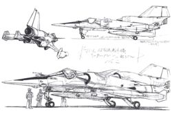  3boys aircraft airplane aoki_uru cockpit engine fighter_jet gainax jet mechanical military military_vehicle miyatake_kazutaka multiple_boys non-web_source notes official_art production_art traditional_media turbine vehicle_focus wheel 