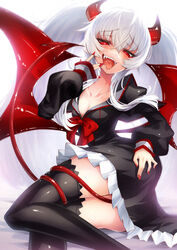  bad_id bad_twitter_id blush breasts cluseller demon_girl demon_horns demon_tail demon_wings evo_grim female grim_aloe hair_between_eyes horns long_hair looking_at_viewer low_wings open_mouth quiz_magic_academy_the_world_evolve red_eyes smile solo tail thighhighs twintails very_long_hair white_hair wings 