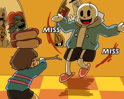  3boys 3girls 3others against_window alphys black_shorts bob_cut brown_hair buck_teeth burgerpants checkered_floor commentary ellcho eyepatch food food_on_head frisk_(undertale) furry gameplay_mechanics ghost glasses hat hood hoodie horns hot_dog mettaton mettaton_(box) monster_kid_(undertale) multiple_boys multiple_girls multiple_others napstablook object_on_head pac-man_eyes pink_footwear ponytail sans_(undertale) sharp_teeth shorts shrugging skeleton slippers spoilers stick striped_clothes striped_sweater sweater teeth tongue tongue_out top_hat toriel undertale undyne 