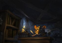  anthro biped book bookshelf candle cloak clothing detailed_background furniture ghost_of_a_tale inside jerome_jacinto lute mammal mouse murid murine musical_instrument official_art plucked_string_instrument rodent solo string_instrument tilo 