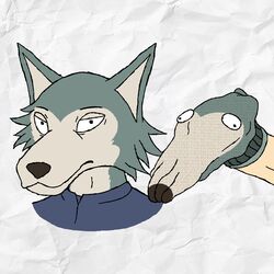  1:1 annaengine anthro beastars canid canine canis clothed clothing digital_drawing_(artwork) digital_media_(artwork) footwear fur grey_body grey_fur hi_res humor legoshi_(beastars) let_me_do_it_for_you looking_at_viewer male mammal meme simple_background sock_puppet socks solo wolf 