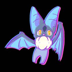  1:1 alvasyd_(artist) ambiguous_gender bat bat_ears bat_wings black_background blue_body blue_fur chromatic_aberration feral fur mammal membrane_(anatomy) membranous_wings neck_tuft nexomon nexomon_(species) nightite_(nexomon) orange_eyes orange_pupils pink_nose pupils simple_background solo tuft white_body white_fur winged_arms wings yellow_eyes 