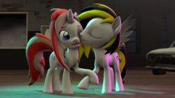  16:9 3d_(artwork) aria_calliope cutie_mark digital_media_(artwork) dj_hazardous duo duo_(character) equid equine fan_character female feral hair hasbro hi_res hoof_hold hooves horn horse kissing kissing_cheek male male/female mammal mr.guinea_pig multicolored_hair my_little_pony mythological_creature mythological_equine mythology open_mouth pegasus pony raised_hoof romantic romantic_couple tongue unicorn widescreen wings 