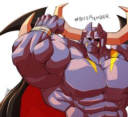  abs baal_(disgaea) biceps biceptember cape clothing demon disgaea hi_res horn humanoid male muscular muscular_humanoid muscular_male nippon_ichi_software pecs purple_body solo tusks wristband yongdasom 