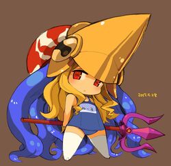  bad_id bad_twitter_id blonde_hair capcom_fighting_jam chibi closed_mouth female flat_chest full_body genderswap_(mtf) helmet long_hair looking_at_viewer midnight_bliss mota nool one-piece_swimsuit polearm red_eyes rule_63 school_swimsuit simple_background solo swimsuit tentacle thighhighs warzard weapon white_thighhighs 