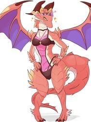  2021 absurd_res anthro breasts brunhilda_(dragalia_lost) claws clothed clothing cygames digital_media_(artwork) dragalia_lost dragon female heart_symbol hi_res horn konayu_craft looking_at_viewer mammal mythological_creature mythological_scalie mythology nintendo red_body scalie simple_background smile solo swimwear tail white_body wings 