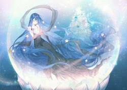  blue_hair christmas dress long_hair original ot-nm tree 