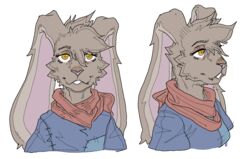  anthro bangs big_ears brown_body brown_fur bust_portrait cheek_tuft facial_tuft female fur jestal_orccio_(dynamitegrizzly) lagomorph leporid mammal nsfuwu4 portrait rabbit scarf solo tuft yellow_eyes 