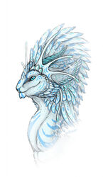  2020 ambiguous_gender blue_eyes daiman_night_dragon_(keltaan) digital_media_(artwork) dragon feathered_dragon feathered_scalie feathered_wings feathers female_(lore) feral headshot_portrait hi_res horn keltaan mythological_creature mythological_scalie mythology portrait scalie simple_background smile solo white_background wings 