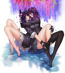  eyepatch kantai_collection nopan pengnangehao tatsuta_(kancolle) tenryuu_(kancolle) thighhighs undressing yuri 