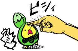  &gt;_&lt; bad_id bad_pixiv_id budew closed_eyes motitaro open_mouth photoshop_(medium) pokemon pokemon_(creature) simple_background translation_request white_background 