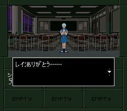  ayanami_rei commentary_request crossover fake_screenshot female neon_genesis_evangelion pixel_art red_eyes school_uniform shin_megami_tensei shin_megami_tensei:_if... skirt solo translated uchida_tamaki yg 