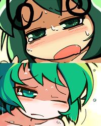  antennae blush commentary_request female green_eyes green_hair one_eye_closed sweat tears touhou ugif wriggle_nightbug 