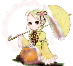  bad_id bad_pixiv_id drill_hair female green_eyes green_hair hair_ornament kanaria rozen_maiden solo twin_drills twintails umbrella yummy_yoi 