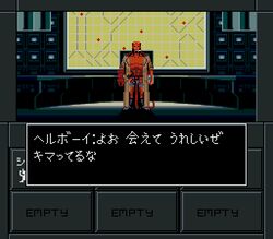  commentary_request crossover demon_boy fake_screenshot hellboy hellboy_(comic) neon_genesis_evangelion pixel_art shin_megami_tensei shin_megami_tensei:_if... solo translation_request uchida_tamaki yg 