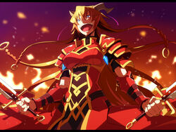  armor ars_goetia dual_wielding fantasy female holding horns kyousaku mygrimoire phenex_(mygrimoire) solo sword weapon 