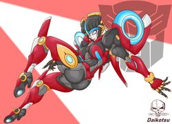  alien ass autobot blue_eyes breasts daikotsu female flame_toys_windblade floating high_heels highres mecha medium_breasts red_lips robot solo thick_thighs thighs transformers windblade wings 