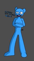  anthro bear blue_body blue_skin crossed_arms front_facing hi_res humanoid male mammal rodrigo_(cyberrodrigo) solo standing teeth waldo_(black_mirror) 