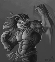  2016 abs anthro athletic beard biceps big_muscles black_and_white deriaz digital_media_(artwork) dreadlocks facial_hair fur hair male mammal maverick_gunshow monochrome muscular muscular_anthro muscular_arms muscular_legs muscular_male mustelid otter pecs solo tattoo wrestler 