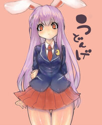  animal_ears bad_id bad_pixiv_id blazer female jacket light_purple_hair long_hair necktie rabbit_ears red_eyes red_necktie reisen_udongein_inaba rocb skirt solo touhou translated 