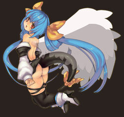  ass asymmetrical_wings bad_id bad_pixiv_id bare_shoulders blue_hair commentary_request dizzy_(guilty_gear) female guilty_gear long_hair red_eyes ribbon rocb solo tail tail_ornament tail_ribbon thighhighs transparent twintails wings 