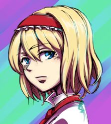  alice_margatroid bad_id bad_pixiv_id blonde_hair blue_eyes female hairband lips necktie portrait short_hair solo touhou yadonushi_(housei) 