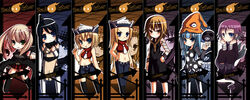  1other 6+girls arrow_(symbol) blonde_hair blue_eyes blush bow bowtie character_name chibi commentary copyright_name crona_(soul_eater) elizabeth_thompson english_commentary eruka_frog fire kouken lineup long_sleeves looking_at_viewer maka_albarn medusa_gorgon multiple_girls nakatsukasa_tsubaki patricia_thompson photoshop_(medium) red_bow red_bowtie soul_eater standing tareme twintails upper_body 