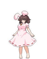  2d 2d_animation animated breasts_bounce brown_hair bunny_ears dress jump pixel_animation pixel_art rabbit_ears red_eyes safe sfw takorin tewi_inaba touhou 