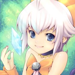  bad_id bad_pixiv_id bare_shoulders bell blue_eyes choker crystal female final_fantasy final_fantasy_crystal_chronicles final_fantasy_crystal_chronicles:_echoes_of_time lowres pink_hair sherlotta smile solo yagitori 