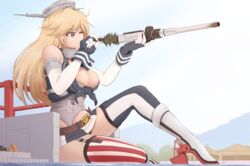  asymmetrical_legwear belt belt_buckle bird blonde_hair blue_eyes blue_thighhighs box breasts buckle cleaning_gun closed_mouth commentary day dock elbow_gloves female giant giantess gloves ground_vehicle hat highres iowa_(kancolle) jeep kantai_collection large_breasts legs long_hair md5_mismatch midriff mismatched_legwear motor_vehicle one_eye_closed outdoors panties raps_(yohomeboyraps) red_legwear rudder_footwear seagull sitting skirt solo striped_clothes striped_skirt striped_thighhighs thighhighs tree underwear vertical-striped_clothes vertical-striped_thighhighs 