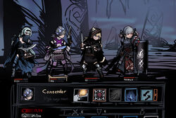  4girls armor axe battle_axe bayonet cape character_name contender_(dragon&#039;s_son)_(girls&#039;_frontline) contender_(girls&#039;_frontline) crossover dagger darkest_dungeon english_text full_armor gameplay_mechanics girls&#039;_frontline gun handgun highres holding holding_weapon idw_(cloak_and_cat_ears)_(girls&#039;_frontline) idw_(girls&#039;_frontline) knife multiple_girls official_alternate_costume rampart1028 shield shotgun spas-12_(girls&#039;_frontline) spas-12_(goblin_huntress)_(girls&#039;_frontline) tokarev_(girls&#039;_frontline) tokarev_(griffin&#039;s_dancer)_(girls&#039;_frontline) weapon 