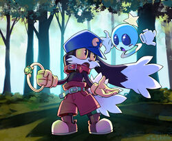  2022 anthro bandai_namco belt boots bottomwear clothing detailed_background domestic_cat duo felid feline felis footwear forest forest_background gloves gold_ring handwear hat headgear headwear hi_res holding_object huepow jewelry klonoa klonoa_(series) lapinbeau male mammal nature nature_background pants plant spirit star tree white_clothing white_gloves white_handwear yellow_clothing yellow_gloves yellow_handwear 