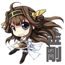  ahoge black_eyes black_thighhighs brown_hair character_name commentary_request detached_sleeves double_bun female full_body hair_bun hairband kantai_collection kongou_(kancolle) long_hair looking_at_viewer ms06s nontraditional_miko open_mouth pleated_skirt skirt solo thighhighs transparent_background zettai_ryouiki 