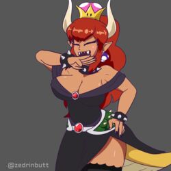  1:1 2018 2d_animation alternate_species animal_humanoid animated bowser bowsette_meme breasts closed_eyes clothing crown dark_body dark_skin ear_piercing female hair headgear horn humanoid humanoid_pointy_ears humanoidized koopa laugh long_hair mario_bros meme motion_tweening nintendo ojou_laugh piercing red_hair rule_63 scalie sharp_teeth short_playtime solo super_crown teeth zedrin 