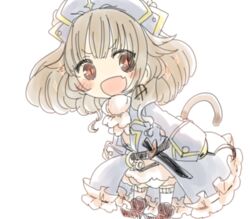  blush boots captain_grace cat_tail chibi commentary_request female hat kirin_neko lowres mahou_shoujo_ikusei_keikaku mahou_shoujo_ikusei_keikaku_limited pirate pirate_hat smile solo tail thighhighs 