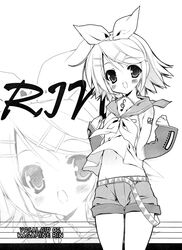  kagamine_rin monochrome uropyon urotan vocaloid 