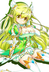  bad_id bad_pixiv_id blonde_hair boots bracelet breasts cleavage elbow_gloves elsword female gem gloves grand_archer_(elsword) green_eyes green_hair hand_in_own_hair headgear jewelry large_breasts long_hair looking_at_viewer pointy_ears poseich rena_erindel sitting skirt smile thigh_boots thighhighs wariza white_gloves white_legwear white_skirt wing_hair_ornament yellow_eyes 