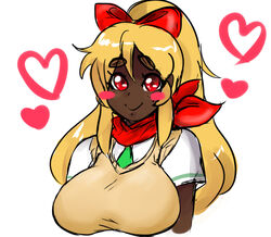  blonde_hair breasts dark_skin female female kirbila_(yellow_kirby) large_breasts long_hair looking_at_viewer original smile solo upper_body yellow_kirby 