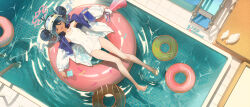  :3 absurdres artist_name bird blue_archive blue_hair closed_eyes commentary covered_navel double_bun doughnut_innertube duck dutch_angle facing_viewer female food from_above fubuki_(blue_archive) fubuki_(swimsuit)_(blue_archive) full_body hair_bun halo highres holding holding_food holding_megaphone holding_popsicle jacket lying megaphone official_alternate_costume on_back one-piece_swimsuit open_clothes open_jacket pink_halo pool pool_ladder popsicle ripples school_swimsuit shadow sidelocks solo swim_ring swimsuit tile_floor tiles toto_(caaaaarrot) visor_cap water whistle whistle_around_neck white_bird white_jacket white_one-piece_swimsuit 